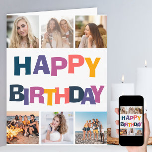 Bunte Typografie 6 Fotocollage Alles Gute zum Gebu Karte