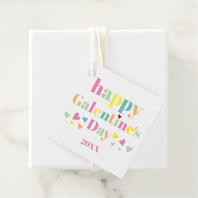 Bunte Typografie Happy Galentines Day Geschenkanhänger (Beispiel)