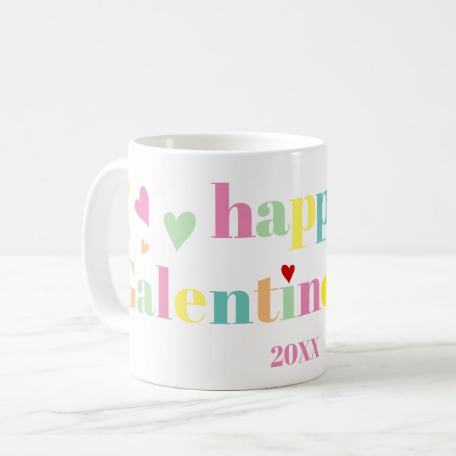 Bunte Typografie Happy Galentines Day Kaffeetasse (Vorderseite Links)