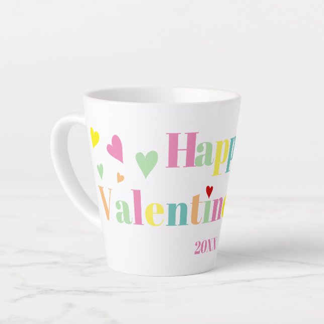 Bunte Typografie Happy Valentines Day Milchtasse (Linke Ecke)