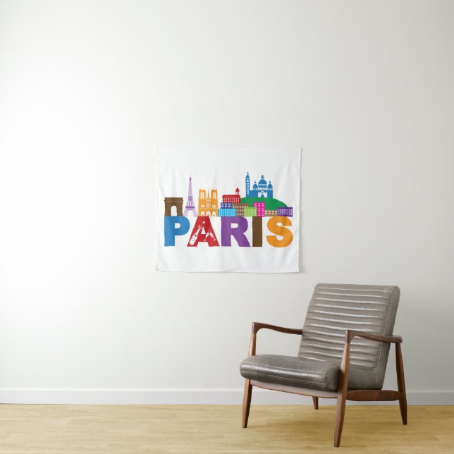 Bunte Typografie Paris, Frankreich | Wandteppich (Beispiel (Horizontal))