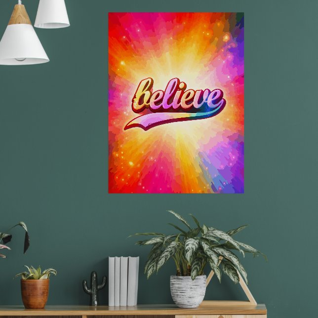 Bunte typografische Inspirationsbotschaft glauben Poster (Wohnzimmer 1)