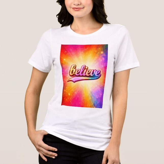 Bunte typografische Inspirationsbotschaft glauben Tri-Blend Shirt (Vorderseite)