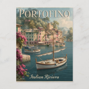 Bunte Uferpromenade und Boote in Portofino, Italie Postkarte