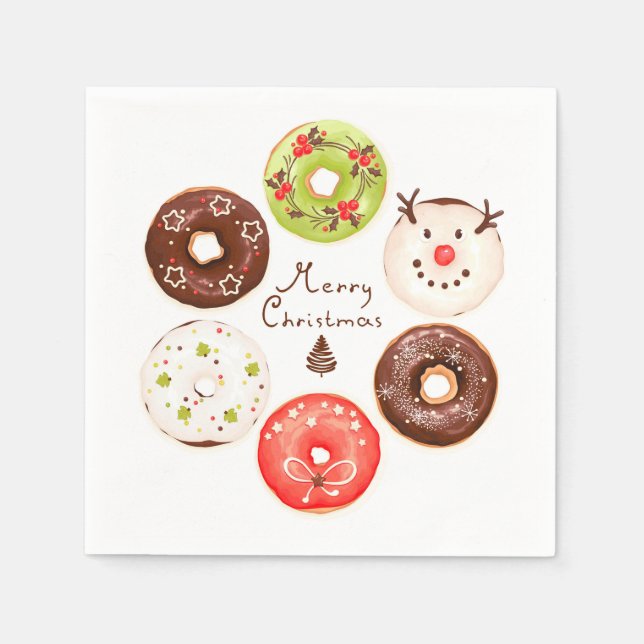Bunte und festliche Weihnachtsfeier Donut Wreath Serviette (Vorderseite)
