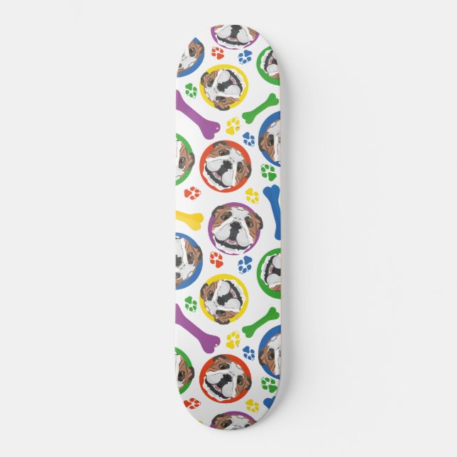 Bunte und spielerische englische Bulldogge Skateboard (Vorderseite)