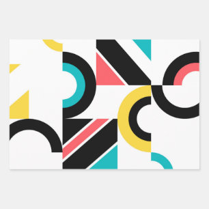 Bunte, urbane, trendige, moderne geometrische Kuns Geschenkpapier Set