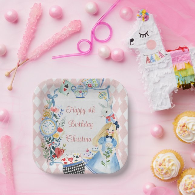 Bunte verzauberte Alice im Wunderland zum Geburtst Pappteller (Party)