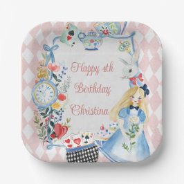 Bunte verzauberte Alice im Wunderland zum Geburtst Pappteller