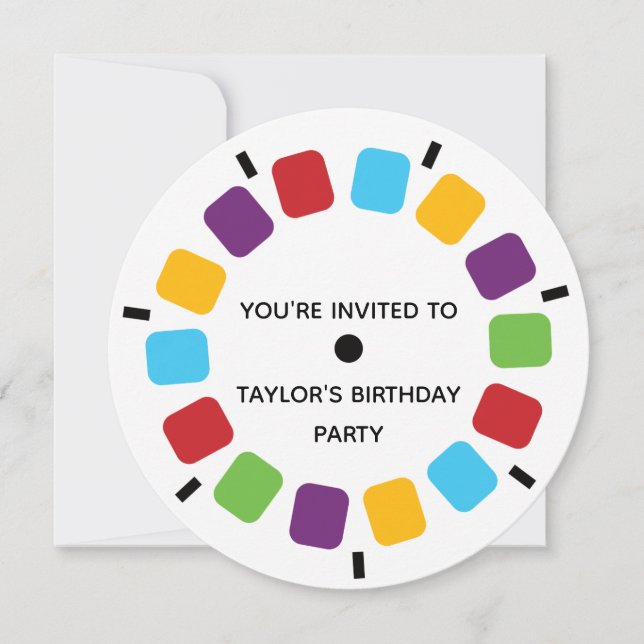 Bunte Viewmaster Spulen-Retro modernes Einladung (Vorderseite)