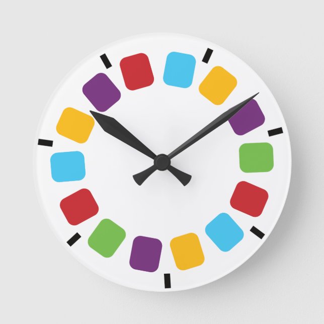 Bunte Viewmaster Spulen-Retro modernes Runde Wanduhr (Vorderseite)