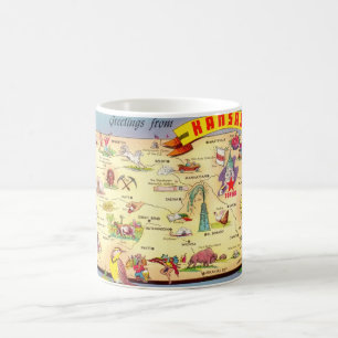 "Bunte Vintage-Karte von Kansas-Tasse Kaffeetasse