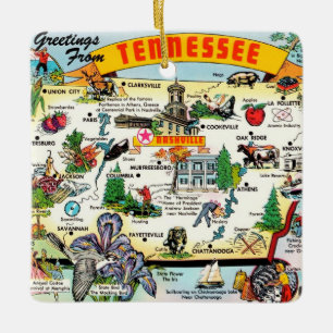 Bunte Vintage-Karte von Tennessee Keramikornament