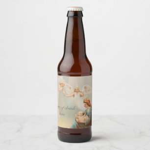 Bunte Vintage Mary mit Baby Jesus Bierflaschenetikett