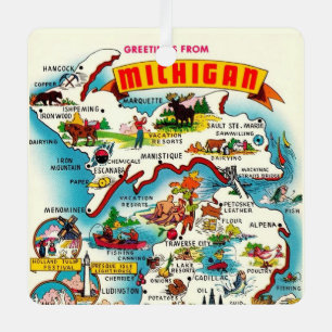 Bunte Vintage-Michigan-Karte als Postkarte Ornament Aus Metall