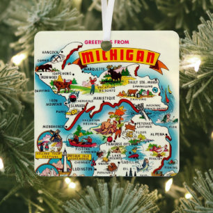 Bunte Vintage-Michigan-Karte als Postkarte Ornament Aus Metall