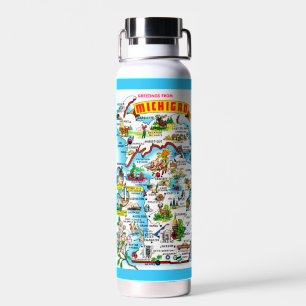 Bunte Vintage-Michigan-Karte Wasserflasche Trinkflasche