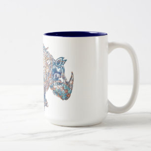 Bunte Vintage-Nashorn-Illustration Zweifarbige Tasse