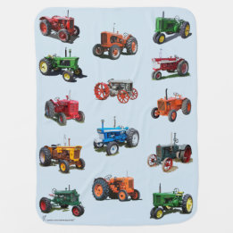 Bunte Vintage Traktor-Decke - Blau Babydecke