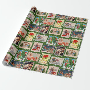 Bunte Vintage-Weihnachtspostkarten-Verpackungspapi Geschenkpapier