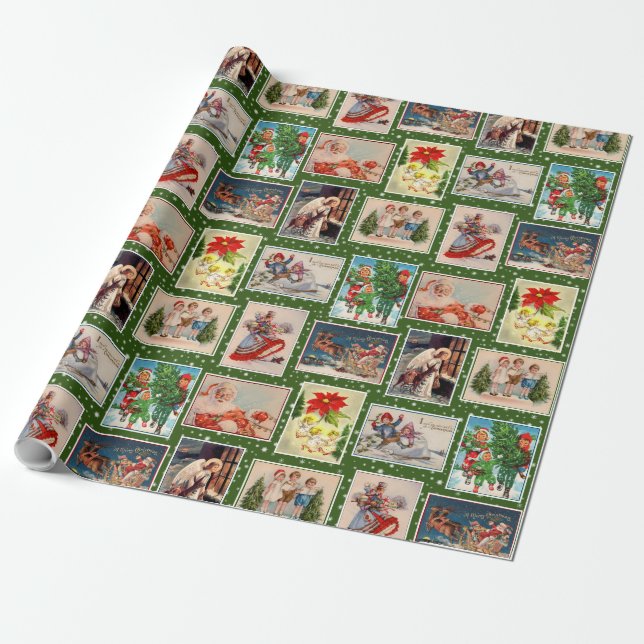 Bunte Vintage-Weihnachtspostkarten-Verpackungspapi Geschenkpapier (Ungerollt)