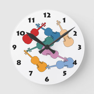Bunte Violinen Runde Wanduhr