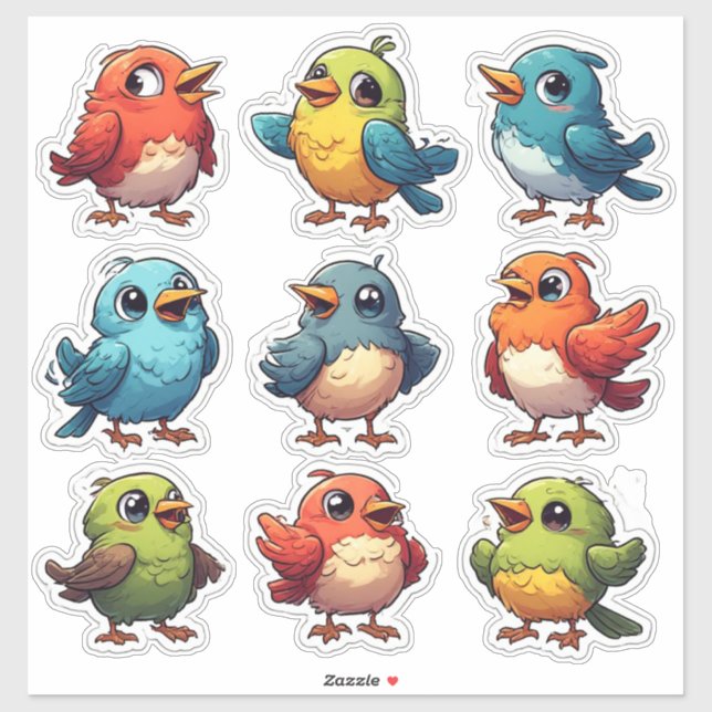 Bunte Vogel-Charakter-Sticker-Sammlung 🐦 Aufkleber (Blatt)