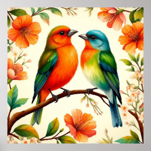 Bunte Vögel erblühen Kunst für fröhliche Heimdekor Poster