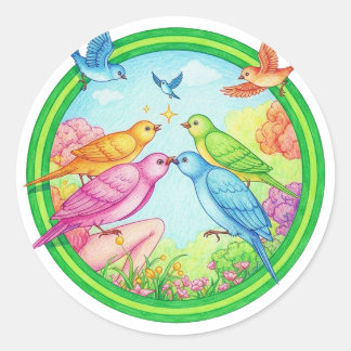 Bunte Vögel für Vogelfreunde & Geschenk Runder Aufkleber
