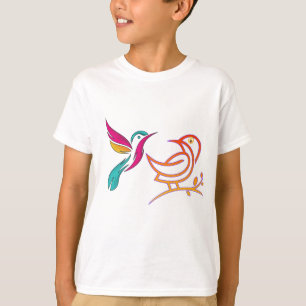 Bunte Vogel-Linienkunst T-Shirt
