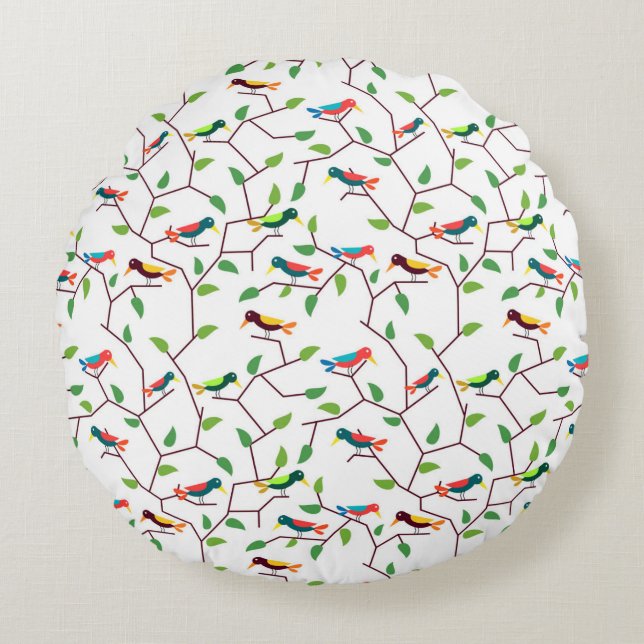 Bunte Vögel Rundes Kissen (Vorderseite)