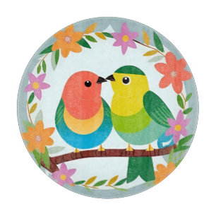Bunte Vögel sitzen auf einem Ast Schneidebrett