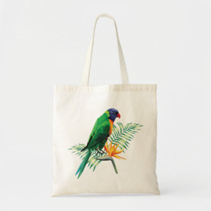 Bunte Vögel und Blume Tragetasche