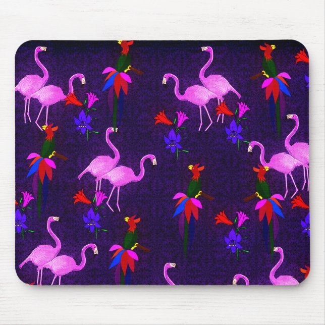 Bunte Vögel und rosa Flamingos Mousepad (Vorne)