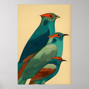 Bunte Vogel-Wandkunst-Druck stylisierte Trios Poster