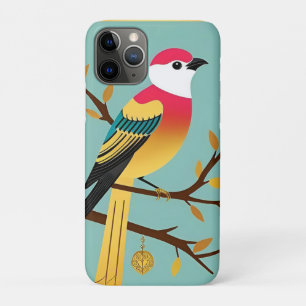 Bunte Vogelillustration in einem goldenen Rahmen Case-Mate iPhone Hülle