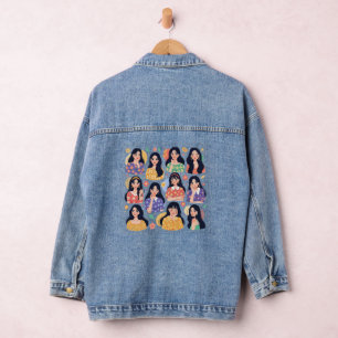 Bunte Volkskunst-Ästhetik Frauenporträts Jeansjacke