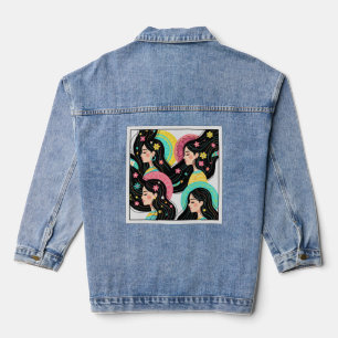 Bunte Volkskunst - Florale Porträts - Moderne Boho Jeansjacke