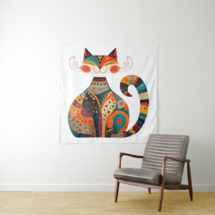 Bunte Volkskunst Katze Wandteppich