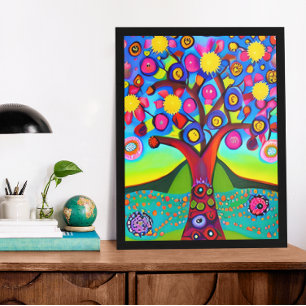 Bunte Volkskunst-Stil-Baum   Fotodruck