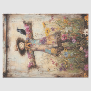Bunte Volkskunst-Vogelscheuche mit Wildblumen Seidenpapier