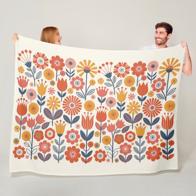 Bunte Volkskunstblumen Fleecedecke (Beispiel)