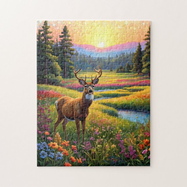 Bunte Wald Farben und Hirsch Kunst Puzzle (Vertikal)
