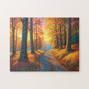 Bunte Wald-Herbstfarben und Sonnenschein-Kunst Puzzle