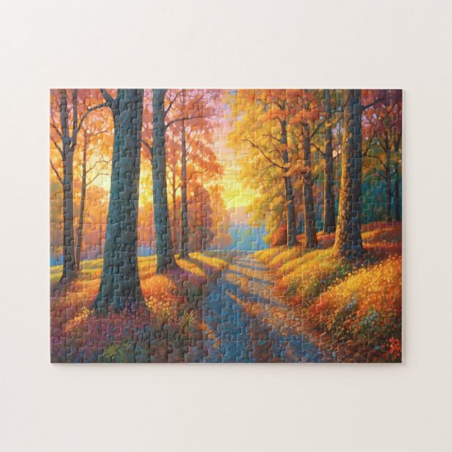 Bunte Wald-Herbstfarben und Sonnenschein-Kunst Puzzle (Horizontal)