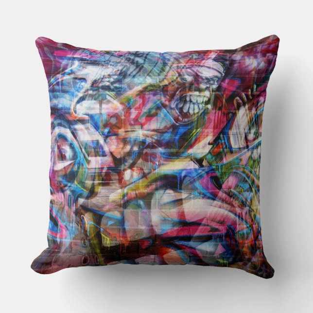 Bunte Wand-Graffiti-Illustration Kissen (Vorderseite)