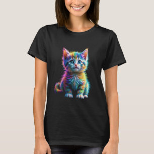 Bunte Wasserfarbe Katze farbenfrohes Fell Kätzchen T-Shirt