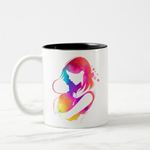 Bunte Wasserfarbe-Mutter-und-Baby-Kaffeetasse Zweifarbige Tasse