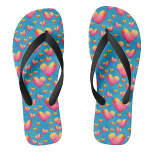 Bunte Wasserfarben-Herzen Flip Flops