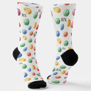 Bunte Wasserfarben-Pillen RX-Symbol Apotheke Socke